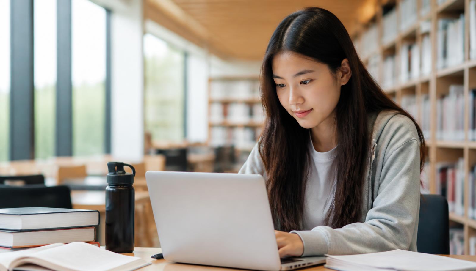 Étudiante préparant son entrée à l'université avec un ordinateur portable